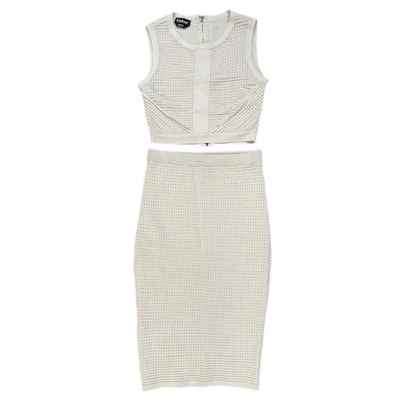 bebe Dresses & Skirts - BEBE Beige Skirt Set Bandage 2 Piece Set Top Size Small Skirt Size Medium
